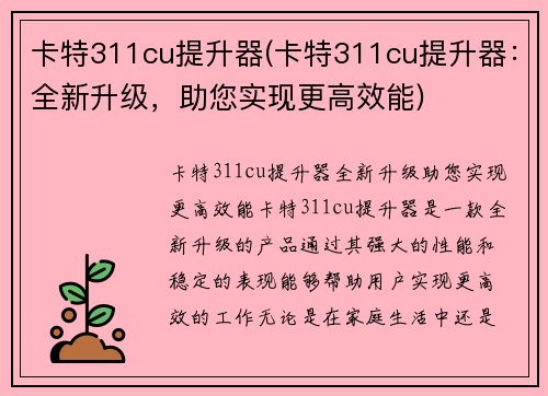 卡特311cu提升器(卡特311cu提升器：全新升级，助您实现更高效能)
